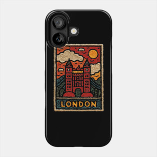 Tower Bridge London Linocut Art | Retro UK Landmark Souvenir Phone Case