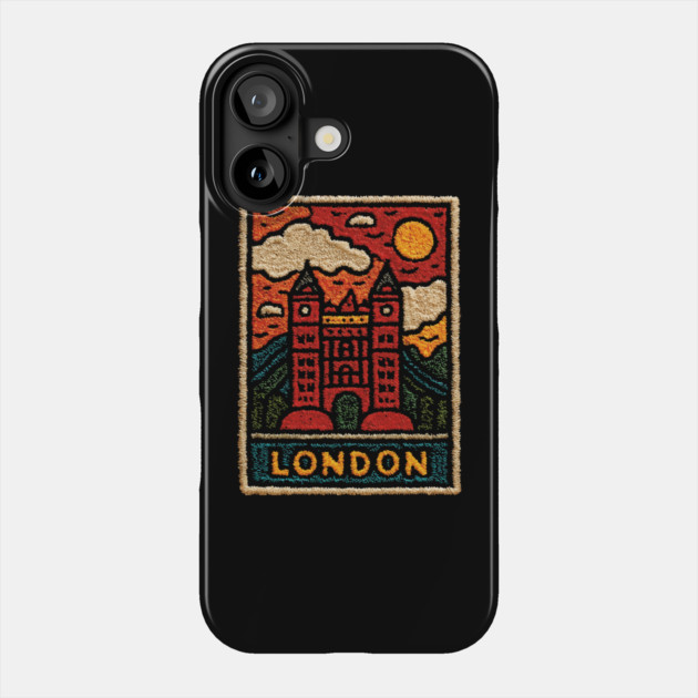 Tower Bridge London Linocut Art | Retro UK Landmark Souvenir Phone Case by TuncGK