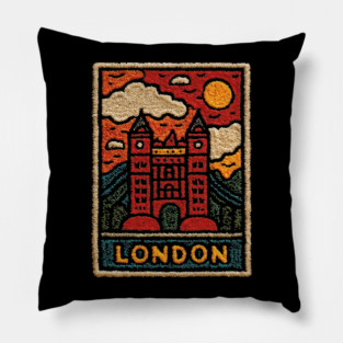 Tower Bridge London Linocut Art | Retro UK Landmark Souvenir Pillow