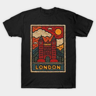 Tower Bridge London Linocut Art | Retro UK Landmark Souvenir T-Shirt