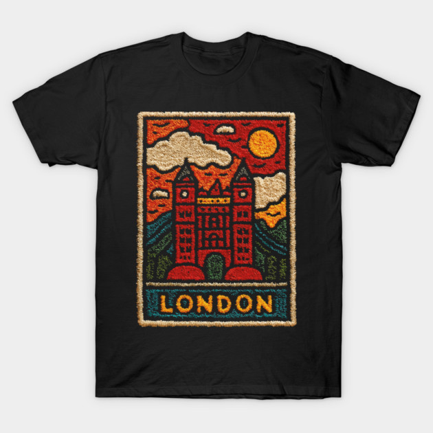 Tower Bridge London Linocut Art | Retro UK Landmark Souvenir T-Shirt by TuncGK