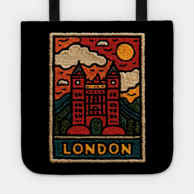 Tower Bridge London Linocut Art | Retro UK Landmark Souvenir Tote by TuncGK