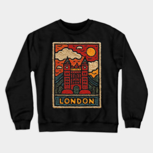Tower Bridge London Linocut Art | Retro UK Landmark Souvenir Crewneck Sweatshirt
