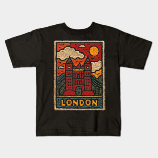 Tower Bridge London Linocut Art | Retro UK Landmark Souvenir Kids T-Shirt