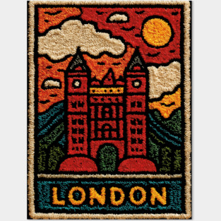 Tower Bridge London Linocut Art | Retro UK Landmark Souvenir Posters and Art