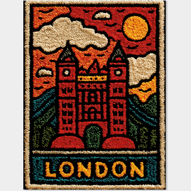 Tower Bridge London Linocut Art | Retro UK Landmark Souvenir Wall Art by TuncGK