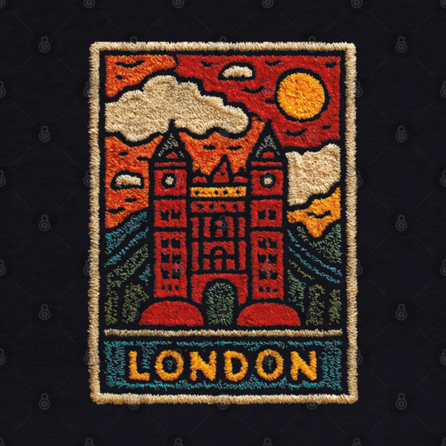 Tower Bridge London Linocut Art | Retro UK Landmark Souvenir by TuncGK