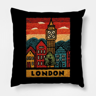 Big Ben London Folk Art Print | Vintage Westminster Souvenir Pillow