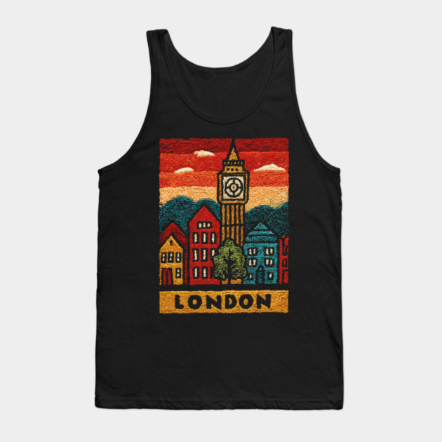 Big Ben London Folk Art Print | Vintage Westminster Souvenir Tank Top by TuncGK