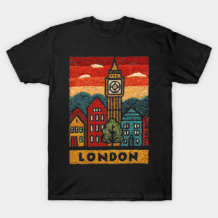 Big Ben London Folk Art Print | Vintage Westminster Souvenir T-Shirt
