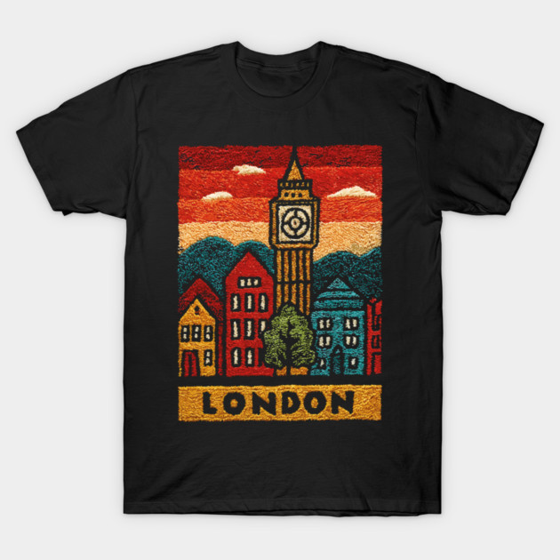 Big Ben London Folk Art Print | Vintage Westminster Souvenir T-Shirt by TuncGK