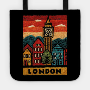 Big Ben London Folk Art Print | Vintage Westminster Souvenir Tote