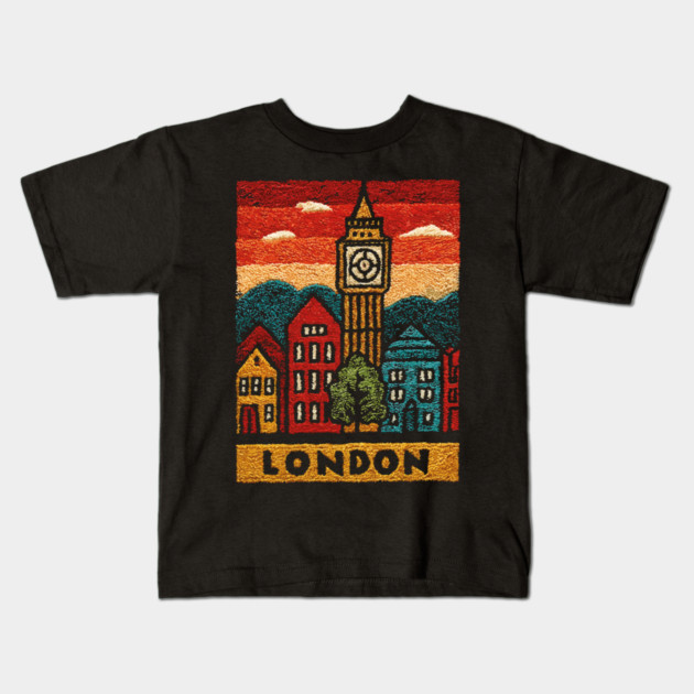 Big Ben London Folk Art Print | Vintage Westminster Souvenir Kids T-Shirt by TuncGK