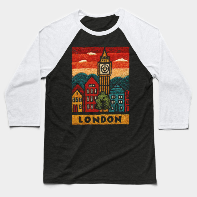 Big Ben London Folk Art Print | Vintage Westminster Souvenir Baseball T-Shirt by TuncGK