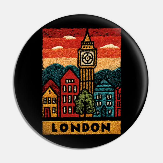 Big Ben London Folk Art Print | Vintage Westminster Souvenir Pin by TuncGK