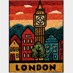 Big Ben London Folk Art Print | Vintage Westminster Souvenir Posters and Art