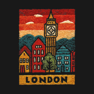 Big Ben London Folk Art Print | Vintage Westminster Souvenir T-Shirt