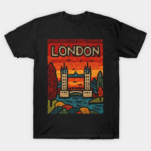 London River Thames Linocut Poster | Retro Tower Bridge Scene T-Shirt by TuncGK