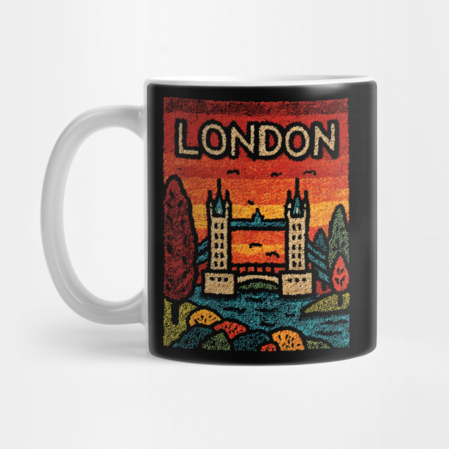 London River Thames Linocut Poster | Retro Tower Bridge Scene by TuncGK