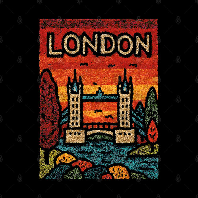 London River Thames Linocut Poster | Retro Tower Bridge Scene by TuncGK