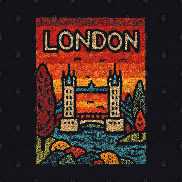 London River Thames Linocut Poster | Retro Tower Bridge Scene by TuncGK