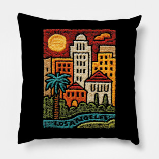 Los Angeles Urban Oasis Print | Retro SoCal Palm Tree Skyline Pillow