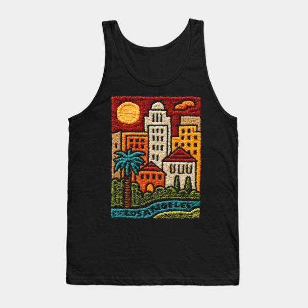 Los Angeles Urban Oasis Print | Retro SoCal Palm Tree Skyline Tank Top by TuncGK