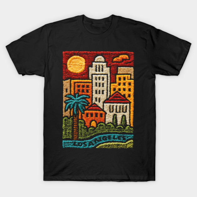 Los Angeles Urban Oasis Print | Retro SoCal Palm Tree Skyline T-Shirt by TuncGK