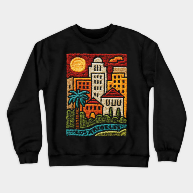 Los Angeles Urban Oasis Print | Retro SoCal Palm Tree Skyline Crewneck Sweatshirt by TuncGK