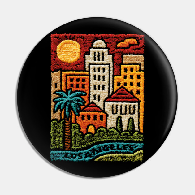 Los Angeles Urban Oasis Print | Retro SoCal Palm Tree Skyline Pin by TuncGK