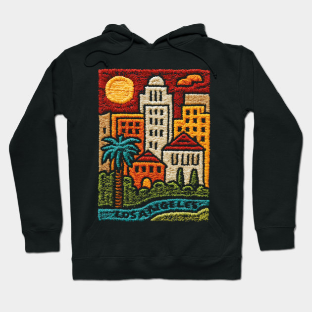 Los Angeles Urban Oasis Print | Retro SoCal Palm Tree Skyline Hoodie by TuncGK