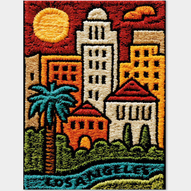 Los Angeles Urban Oasis Print | Retro SoCal Palm Tree Skyline Wall Art by TuncGK