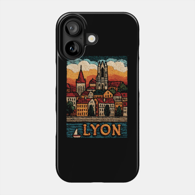 Historic Lyon France Linocut Print | Vintage Vieux Lyon Souvenir Phone Case by TuncGK