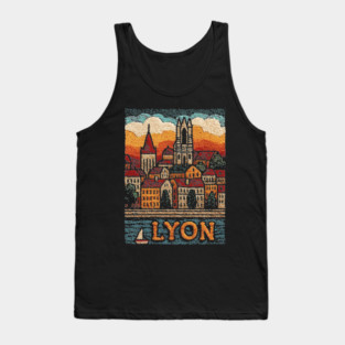 Historic Lyon France Linocut Print | Vintage Vieux Lyon Souvenir Tank Top