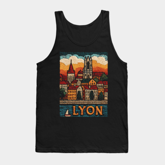 Historic Lyon France Linocut Print | Vintage Vieux Lyon Souvenir Tank Top by TuncGK