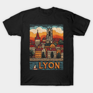 Historic Lyon France Linocut Print | Vintage Vieux Lyon Souvenir T-Shirt
