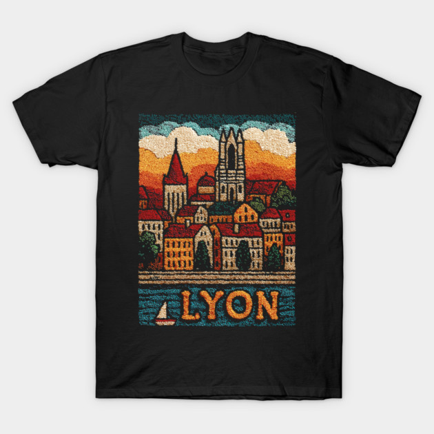 Historic Lyon France Linocut Print | Vintage Vieux Lyon Souvenir T-Shirt by TuncGK