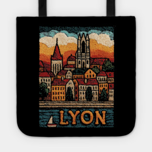 Historic Lyon France Linocut Print | Vintage Vieux Lyon Souvenir Tote