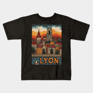 Historic Lyon France Linocut Print | Vintage Vieux Lyon Souvenir Kids T-Shirt