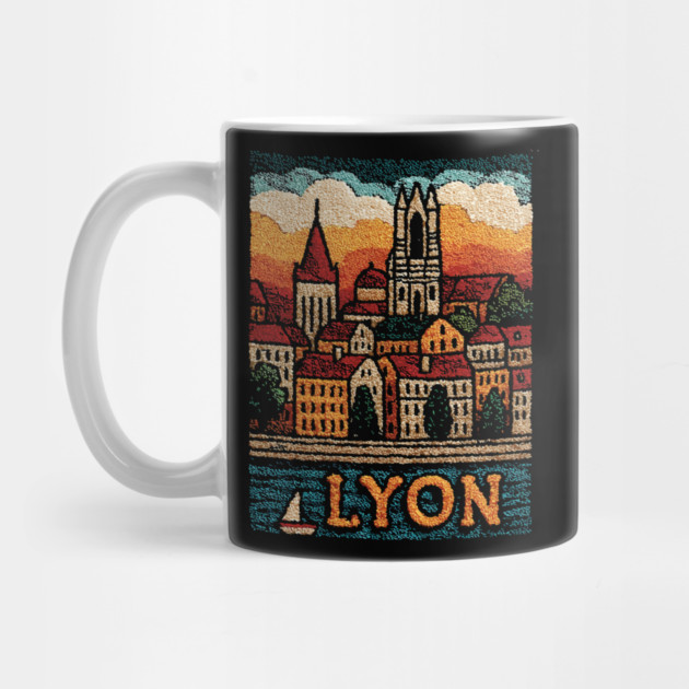 Historic Lyon France Linocut Print | Vintage Vieux Lyon Souvenir by TuncGK