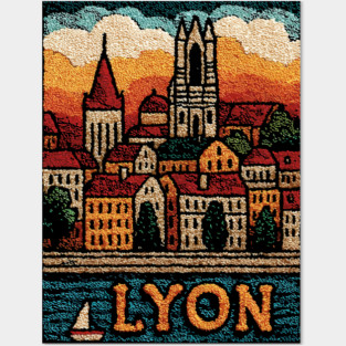 Historic Lyon France Linocut Print | Vintage Vieux Lyon Souvenir Posters and Art