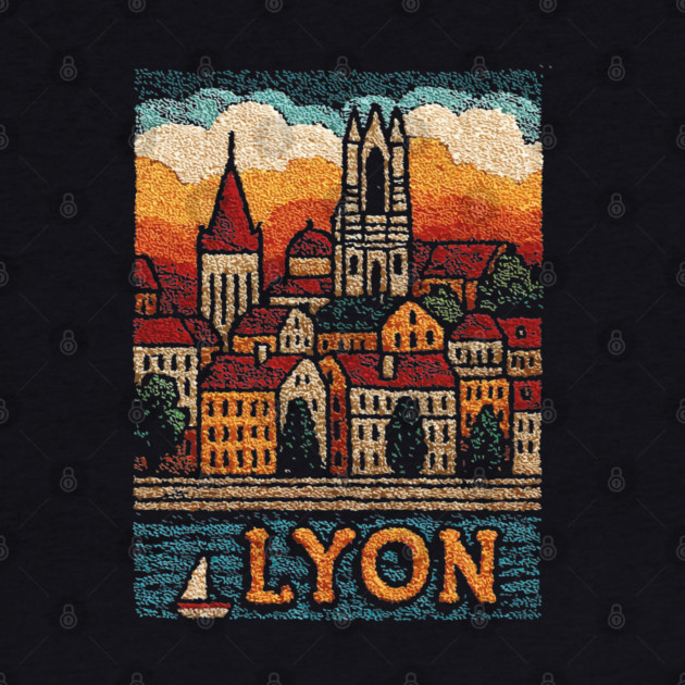 Historic Lyon France Linocut Print | Vintage Vieux Lyon Souvenir by TuncGK