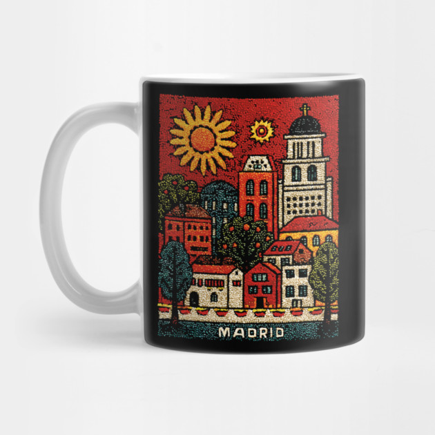 Sunny Madrid Spain Linocut Print | Retro Plaza Mayor Souvenir by TuncGK