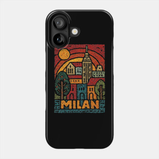 Milan Italy Linocut Poster | Vintage Duomo & Fashion Capital Phone Case