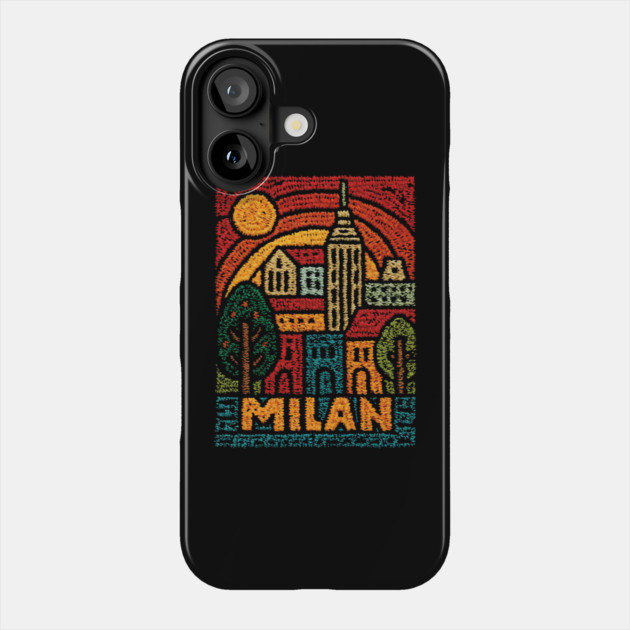 Milan Italy Linocut Poster | Vintage Duomo & Fashion Capital Phone Case by TuncGK