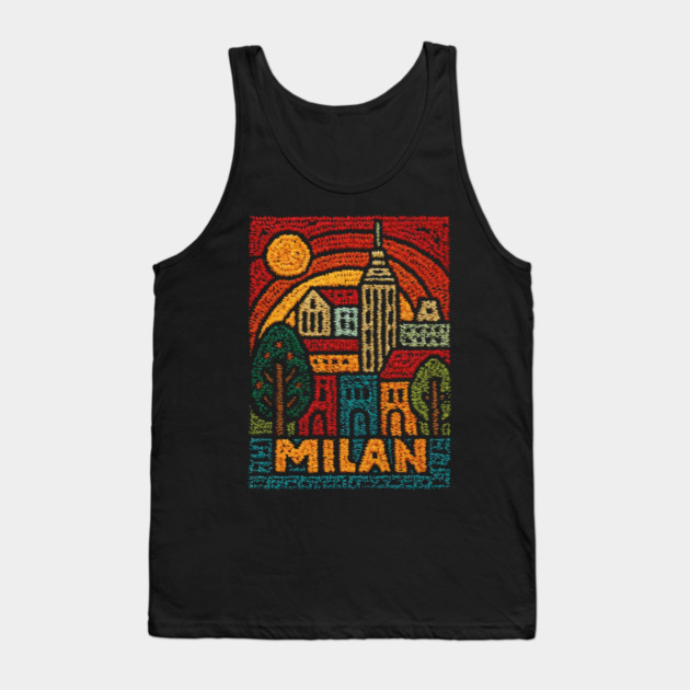 Milan Italy Linocut Poster | Vintage Duomo & Fashion Capital Tank Top by TuncGK