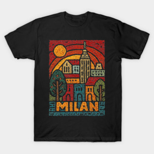Milan Italy Linocut Poster | Vintage Duomo & Fashion Capital T-Shirt