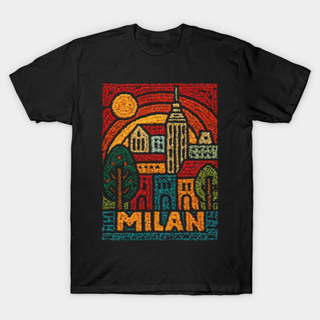 Milan Italy Linocut Poster | Vintage Duomo & Fashion Capital T-Shirt by TuncGK