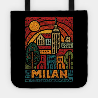 Milan Italy Linocut Poster | Vintage Duomo & Fashion Capital Tote