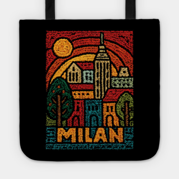 Milan Italy Linocut Poster | Vintage Duomo & Fashion Capital Tote by TuncGK